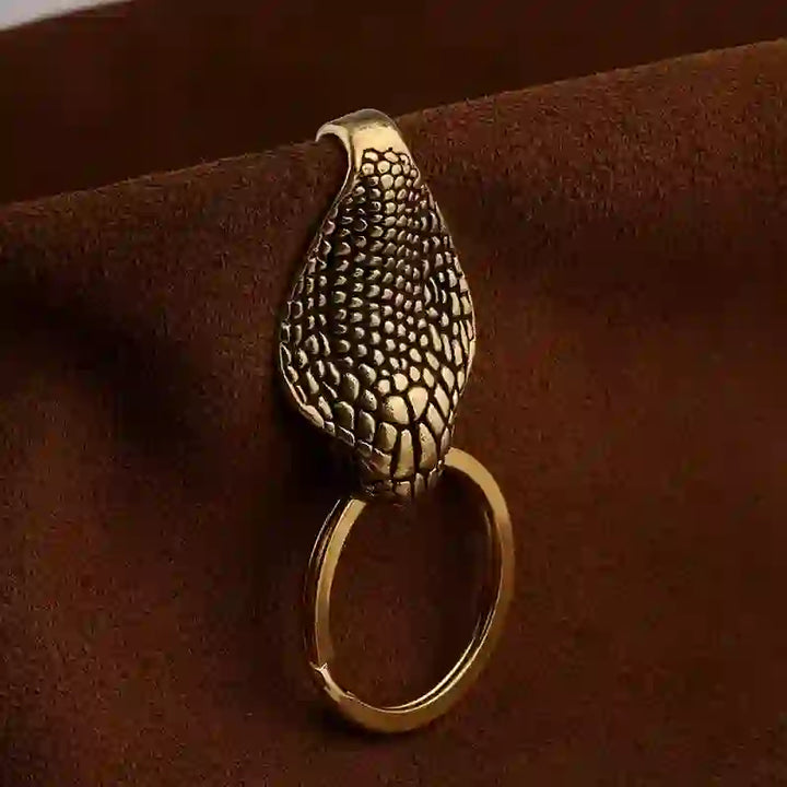Portachiavi con clip da cintura in ottone massiccio raffigurante una testa di serpente