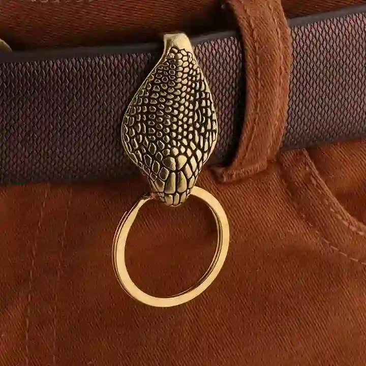 Portachiavi con clip da cintura in ottone massiccio raffigurante una testa di serpente
