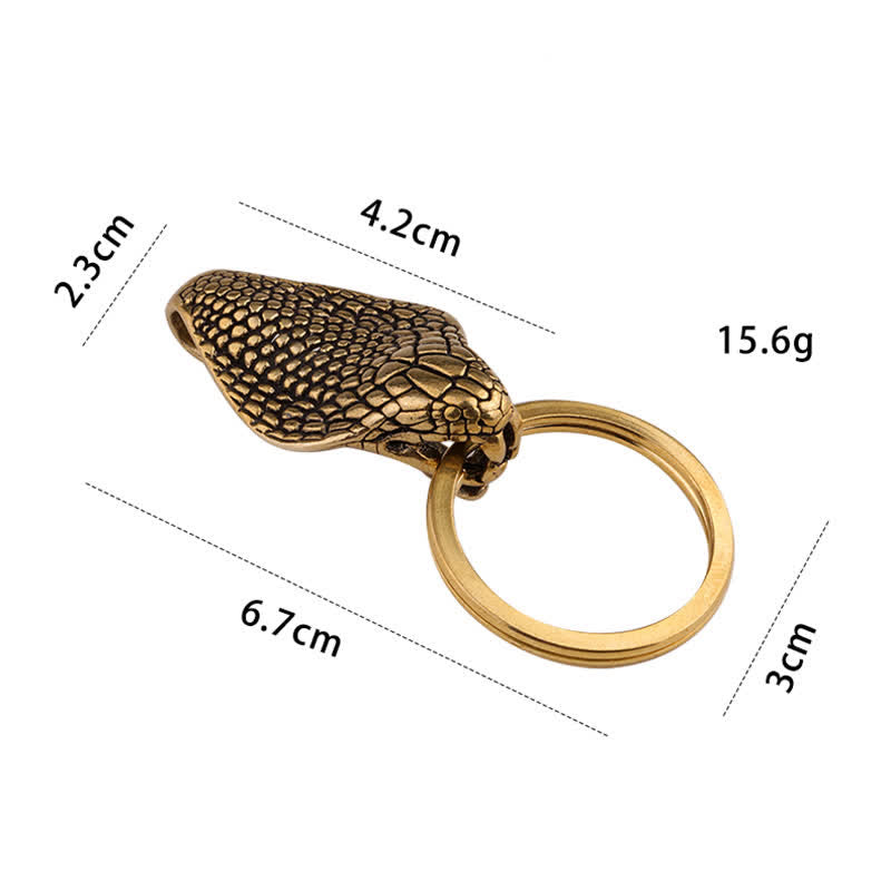 Portachiavi con clip da cintura in ottone massiccio raffigurante una testa di serpente