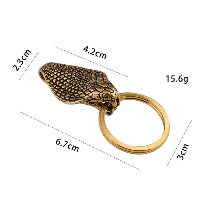 Portachiavi con clip da cintura in ottone massiccio raffigurante una testa di serpente