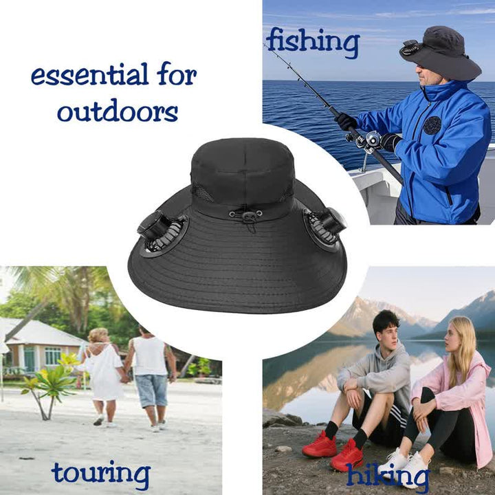 Cappello da pescatore estivo con doppi ventilatori ad energia solare
