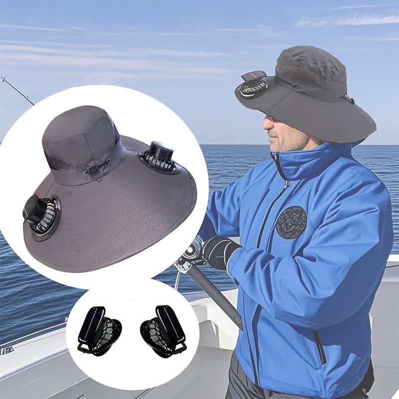 Cappello da pescatore estivo con doppi ventilatori ad energia solare