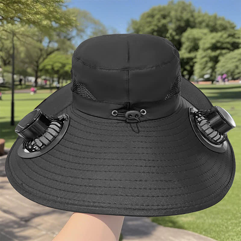 Cappello da pescatore estivo con doppi ventilatori ad energia solare