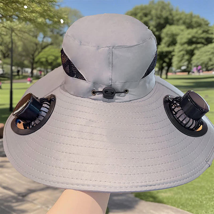 Cappello da pescatore estivo con doppi ventilatori ad energia solare