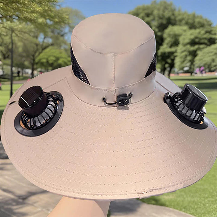 Cappello da pescatore estivo con doppi ventilatori ad energia solare