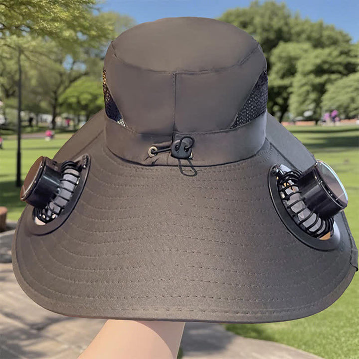 Cappello da pescatore estivo con doppi ventilatori ad energia solare