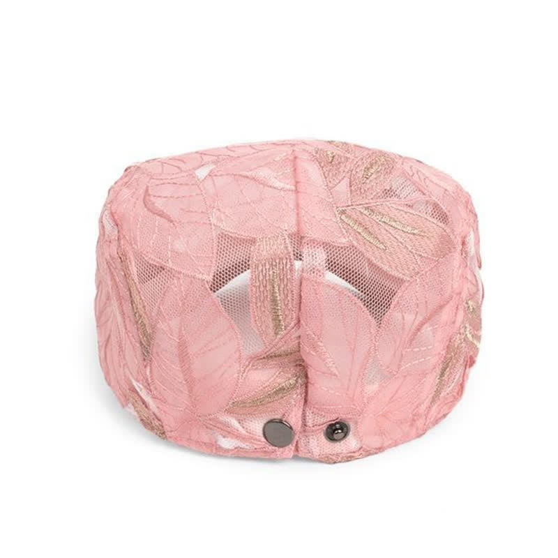 Cappello basco da donna con ricamo a foglie e rete traforata