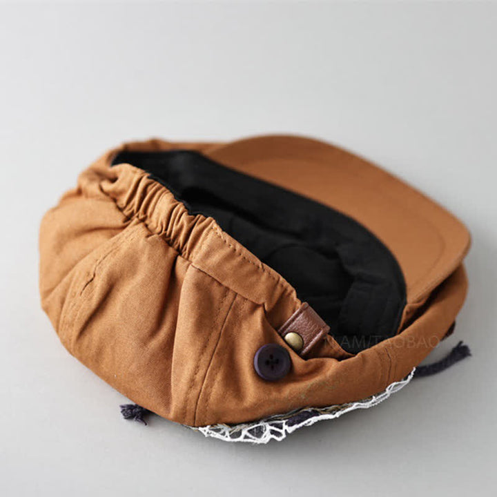 Cappello basco con bottoni in patchwork di stoffa stile street caramello