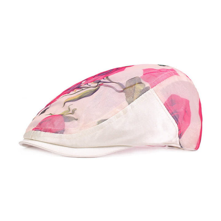 Cappello basco da donna con motivo floreale traforato in rete
