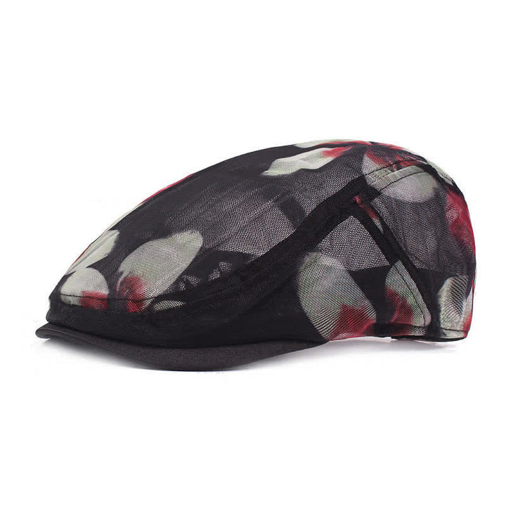 Cappello basco da donna con motivo floreale traforato in rete