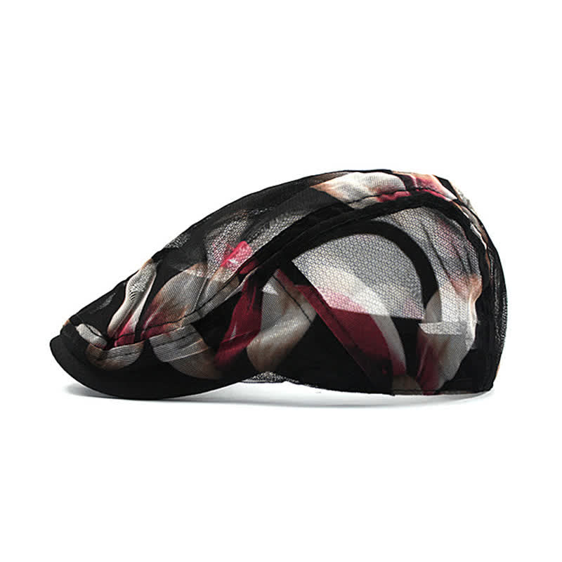 Cappello basco da donna con motivo floreale traforato in rete