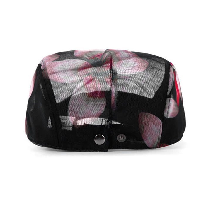 Cappello basco da donna con motivo floreale traforato in rete