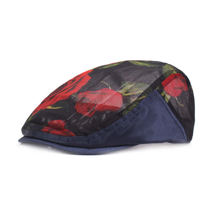 Cappello basco da donna con motivo floreale traforato in rete