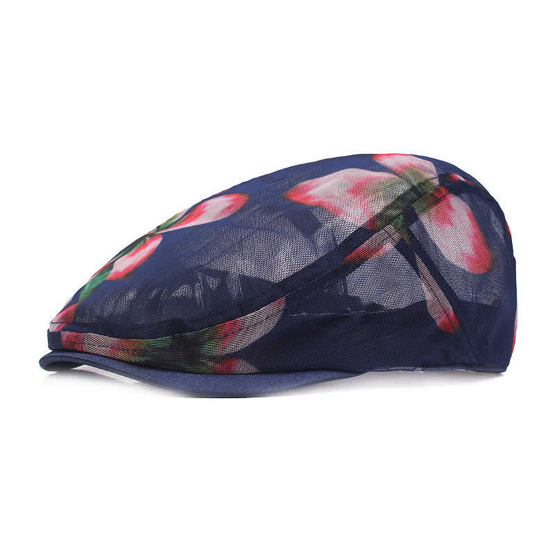 Cappello basco da donna con motivo floreale traforato in rete