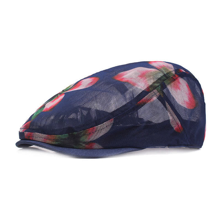 Cappello basco da donna con motivo floreale traforato in rete