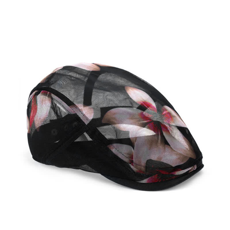 Cappello basco da donna con motivo floreale traforato in rete