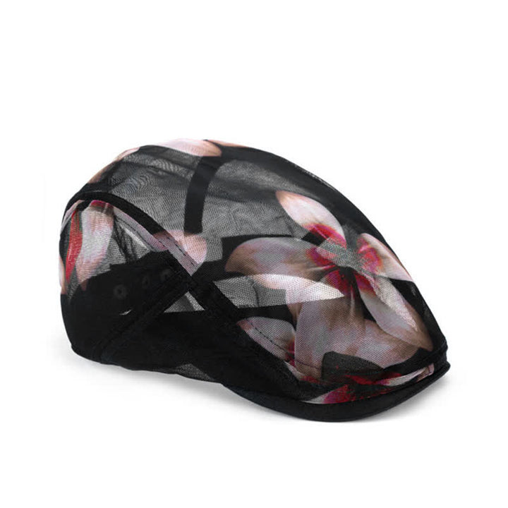 Cappello basco da donna con motivo floreale traforato in rete
