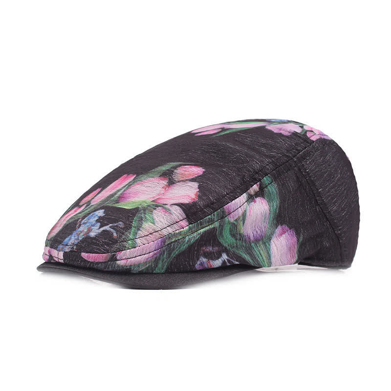 Cappello basco da donna con motivo floreale traforato in rete