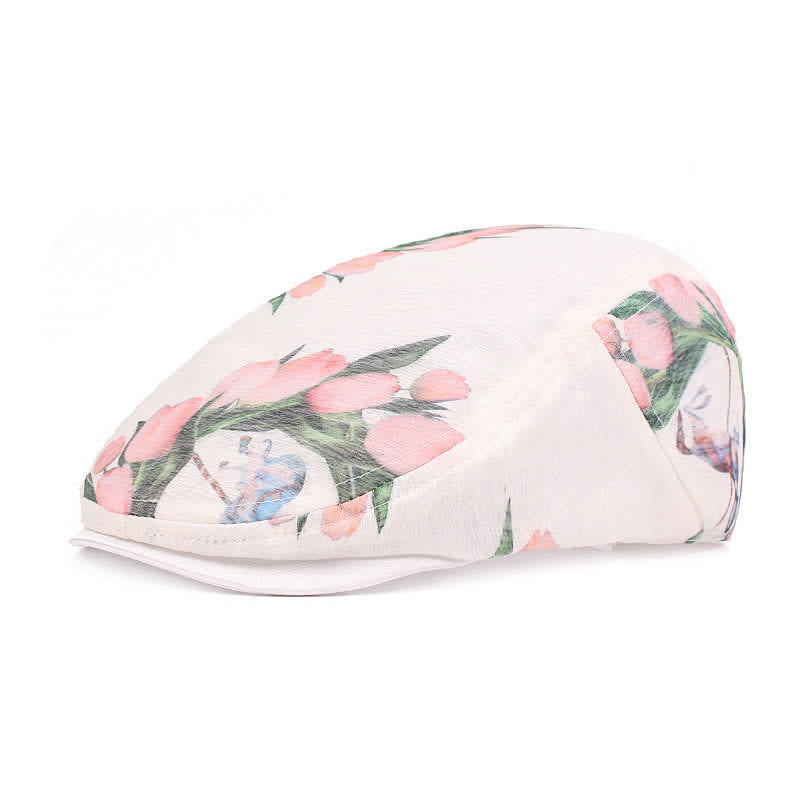 Cappello basco da donna con motivo floreale traforato in rete