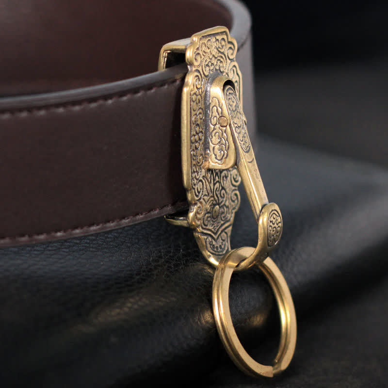 Portachiavi con fibbia in ottone massiccio e clip per cintura, modello vintage