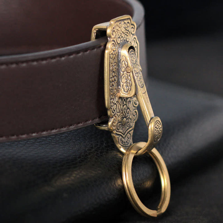 Portachiavi con fibbia in ottone massiccio e clip per cintura, modello vintage