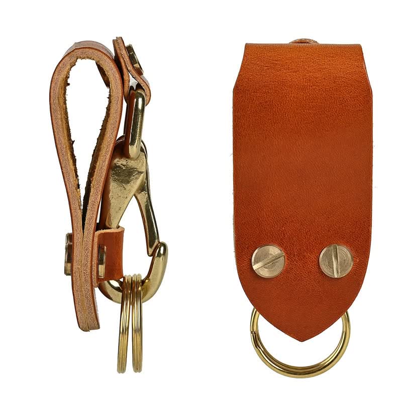 Portachiavi pratico in pelle sintetica PU, passante per cintura, colore arancione e marrone. - image 1
