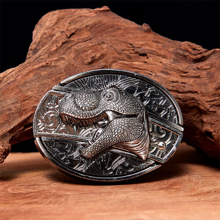 Cintura in pelle con coltello pieghevole nascosto a forma di dinosauro fai da te da uomo
