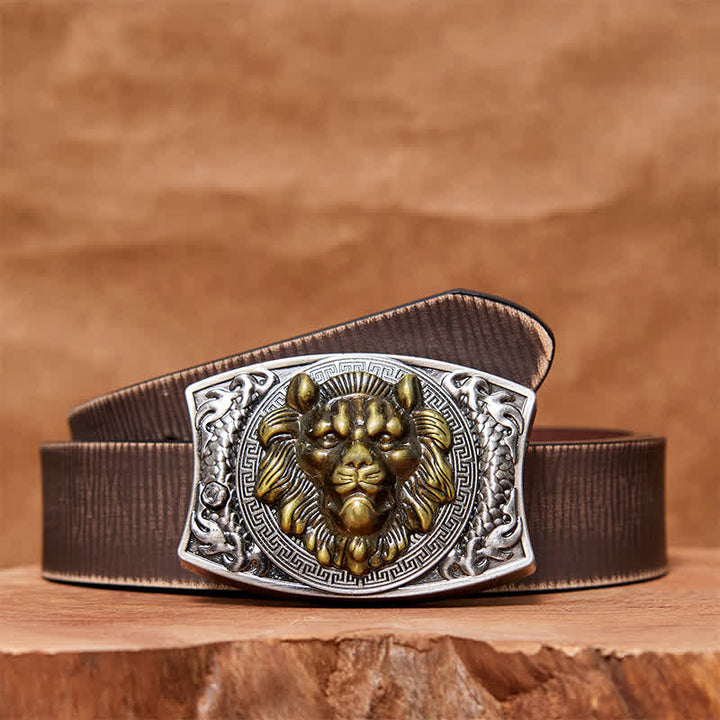 Cintura in pelle con coltello pieghevole nascosto con leone d'oro fai da te da uomo
