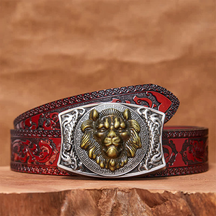 Cintura in pelle con coltello pieghevole nascosto con leone d'oro fai da te da uomo