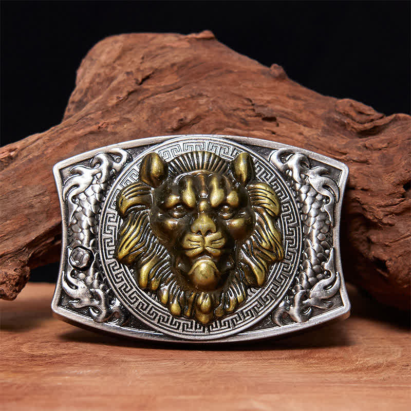 Cintura in pelle con coltello pieghevole nascosto con leone d'oro fai da te da uomo - Leone - Senza cintura - Cintura non inclusa - image 0
