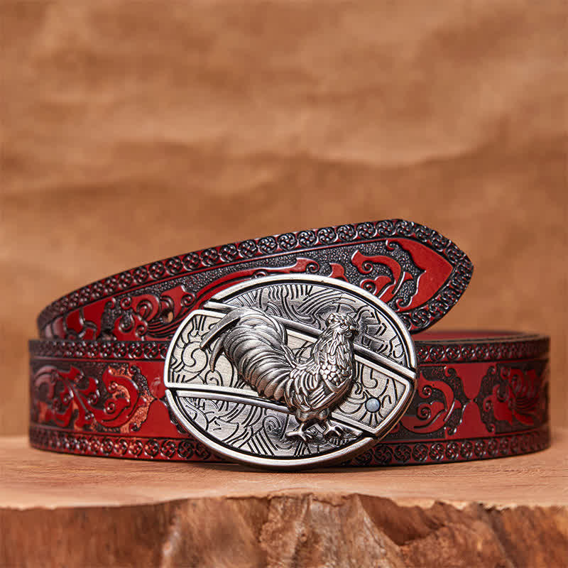 Cintura in pelle con coltello pieghevole nascosto fai da te a forma di gallo da uomo - Gallo - Cintura marrone intagliata - 42 - image 7