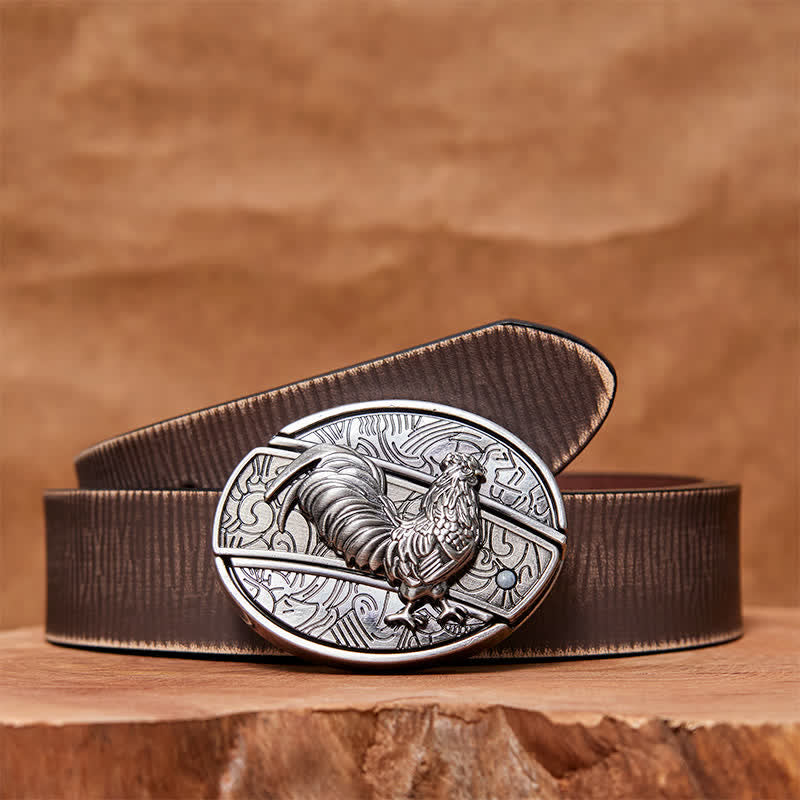Cintura in pelle con coltello pieghevole nascosto fai da te a forma di gallo da uomo - Gallo - Cintura marrone anticata - 42 - image 8