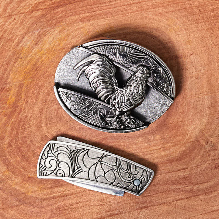 Cintura in pelle con coltello pieghevole nascosto fai da te a forma di gallo da uomo - image 2