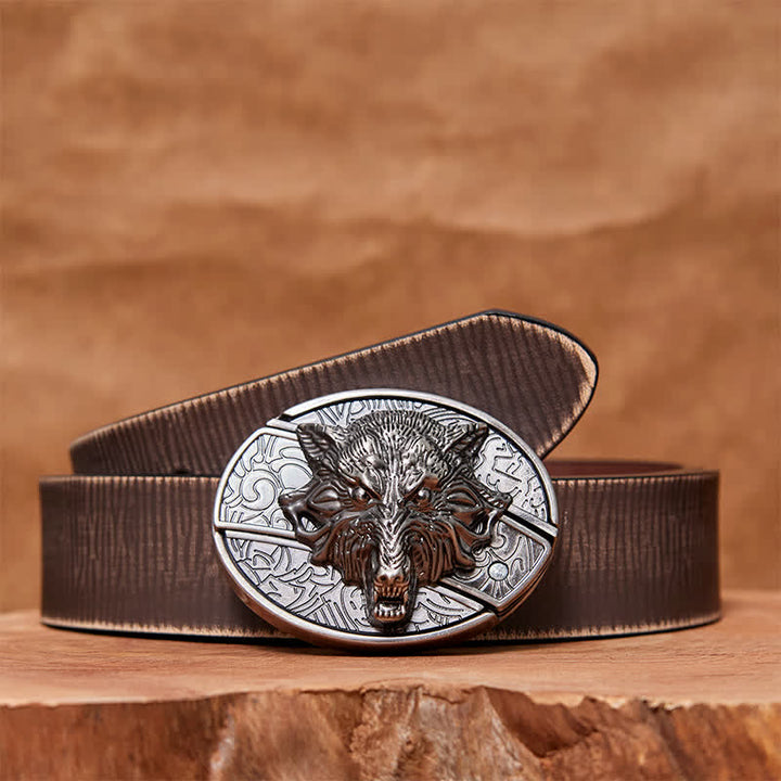 Cintura in pelle con coltello pieghevole nascosto a forma di testa di lupo fai da te da uomo