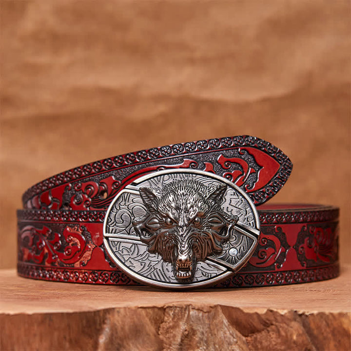 Cintura in pelle con coltello pieghevole nascosto a forma di testa di lupo fai da te da uomo