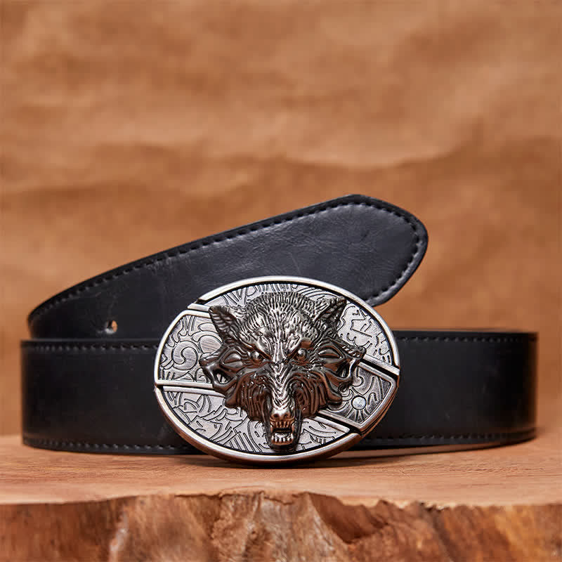 Cintura in pelle con coltello pieghevole nascosto a forma di testa di lupo fai da te da uomo