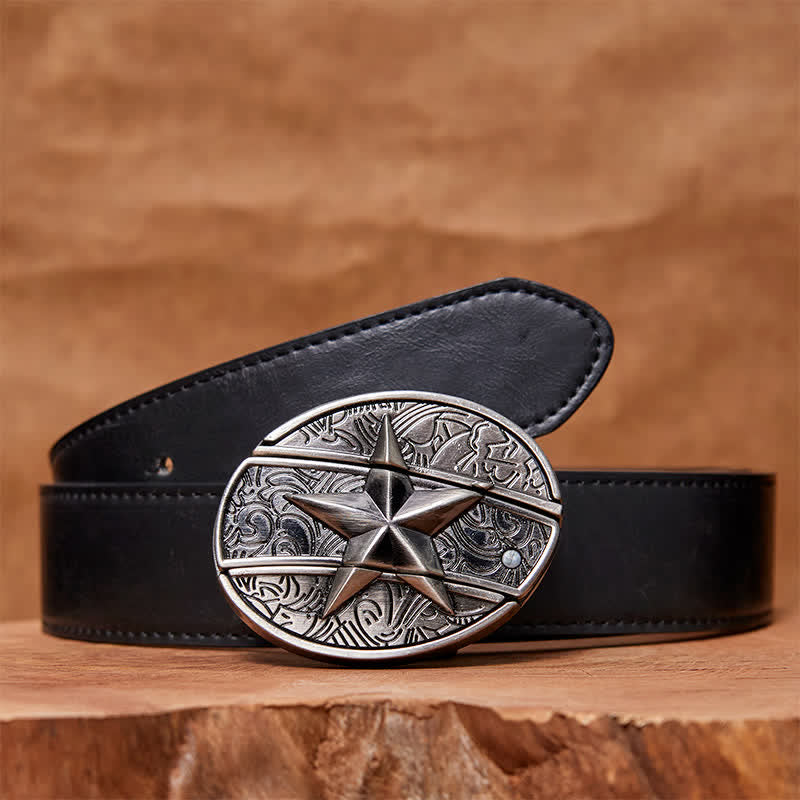 Cintura in pelle con coltello pieghevole nascosto a forma di pentagramma fai da te da uomo - Pentagramma - Cintura nera in PU - 42 - image 4