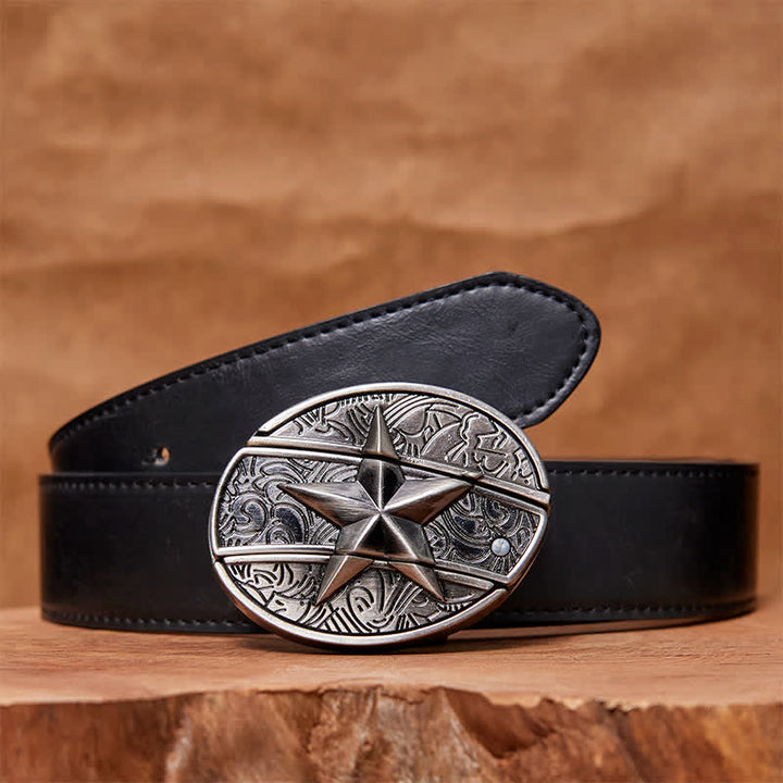 Cintura in pelle con coltello pieghevole nascosto a forma di pentagramma fai da te da uomo - Pentagramma - Cintura nera in PU - 42 - image 4