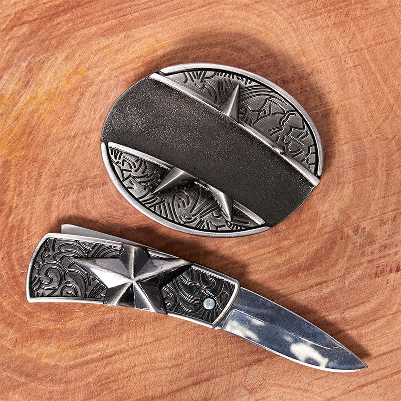 Cintura in pelle con coltello pieghevole nascosto a forma di pentagramma fai da te da uomo - image 1