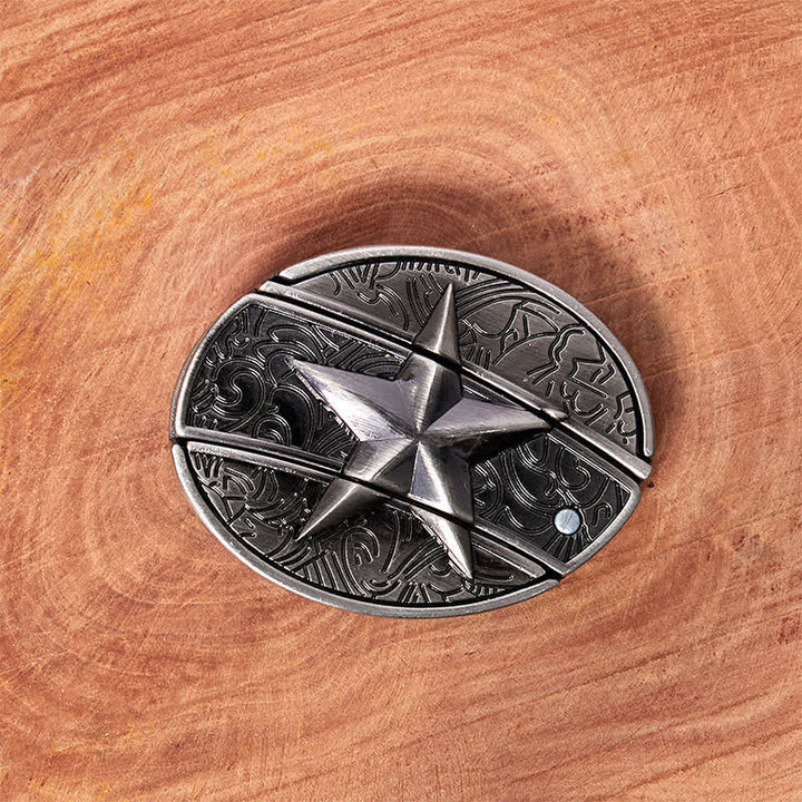 Cintura in pelle con coltello pieghevole nascosto a forma di pentagramma fai da te da uomo - image 2