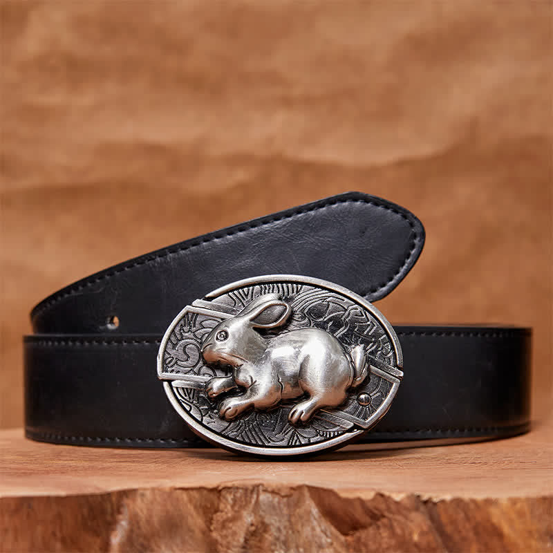 Cintura in pelle con coltello pieghevole nascosto fai da te da uomo a forma di coniglio