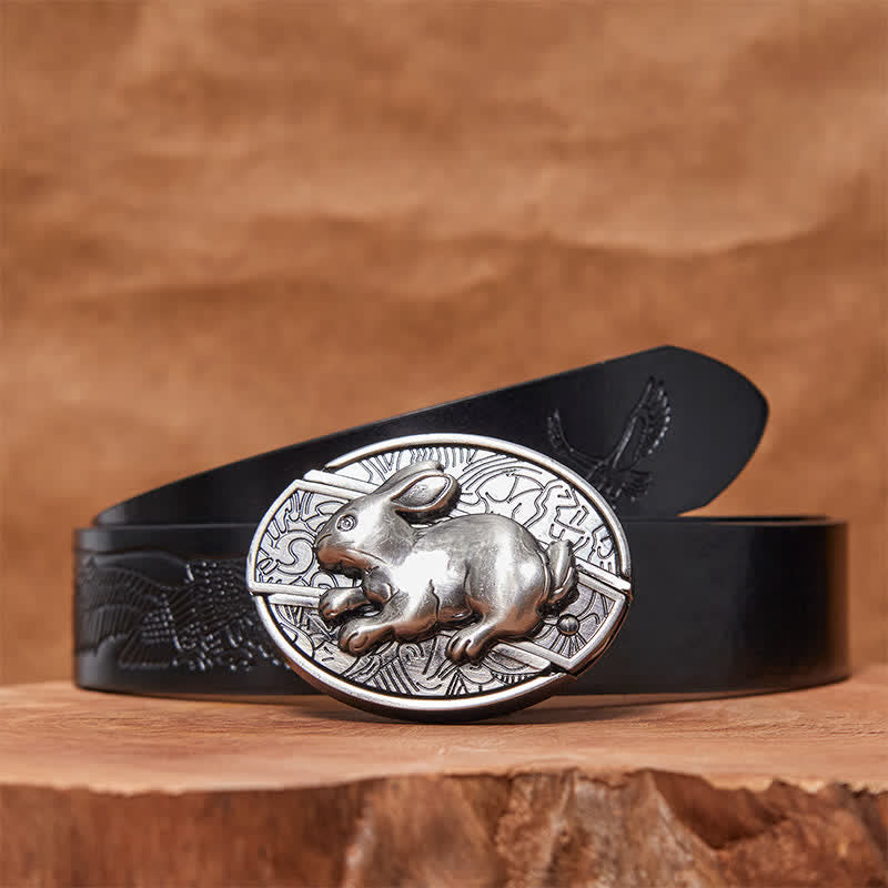 Cintura in pelle con coltello pieghevole nascosto fai da te da uomo a forma di coniglio
