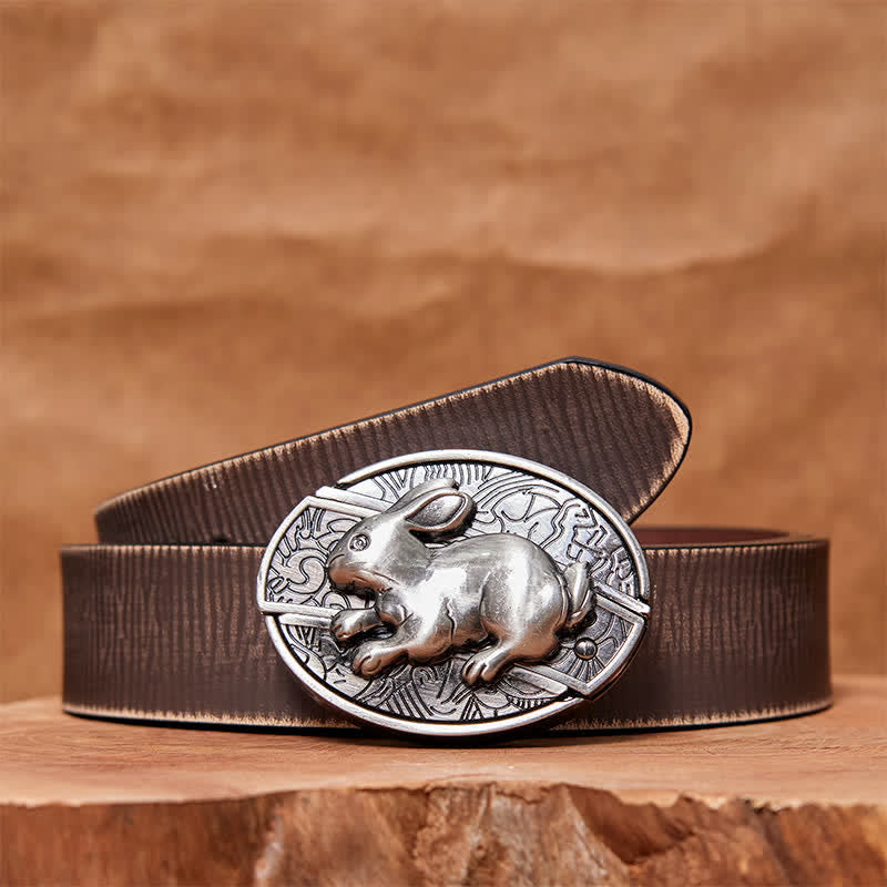Cintura in pelle con coltello pieghevole nascosto fai da te da uomo a forma di coniglio