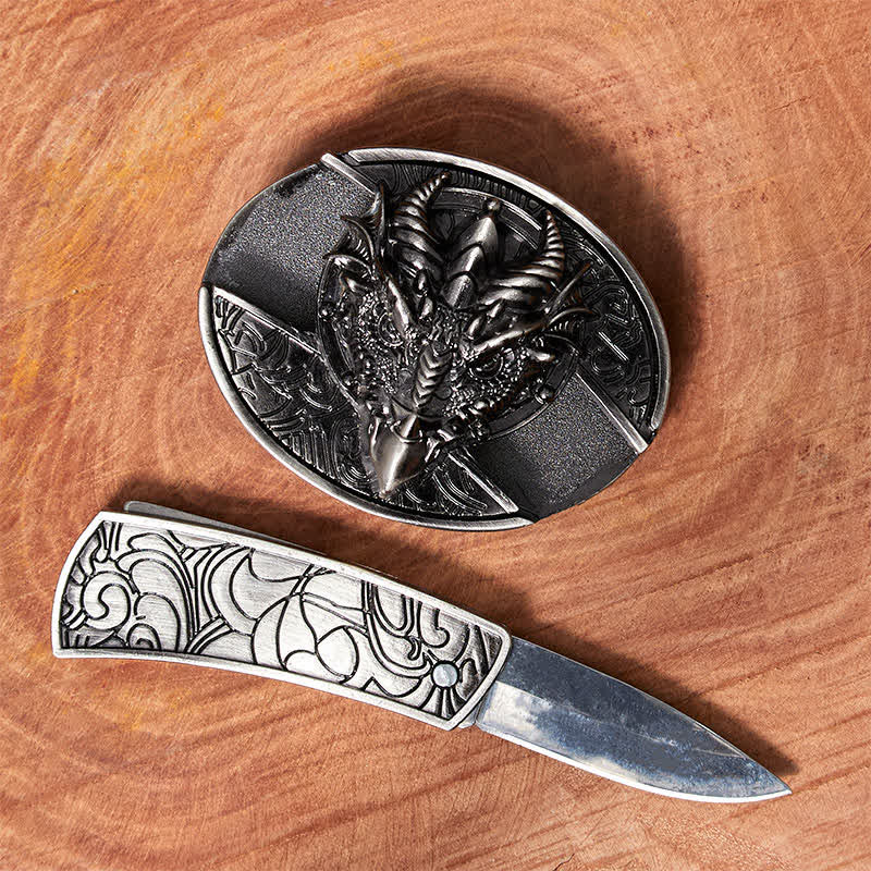 Cintura in pelle con coltello pieghevole nascosto Sharp Dragon fai da te da uomo