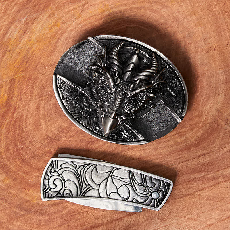 Cintura in pelle con coltello pieghevole nascosto Sharp Dragon fai da te da uomo