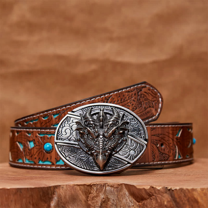 Cintura in pelle con coltello pieghevole nascosto Sharp Dragon fai da te da uomo - Drago affilato - Cintura intagliata turchese - 42 - image 6