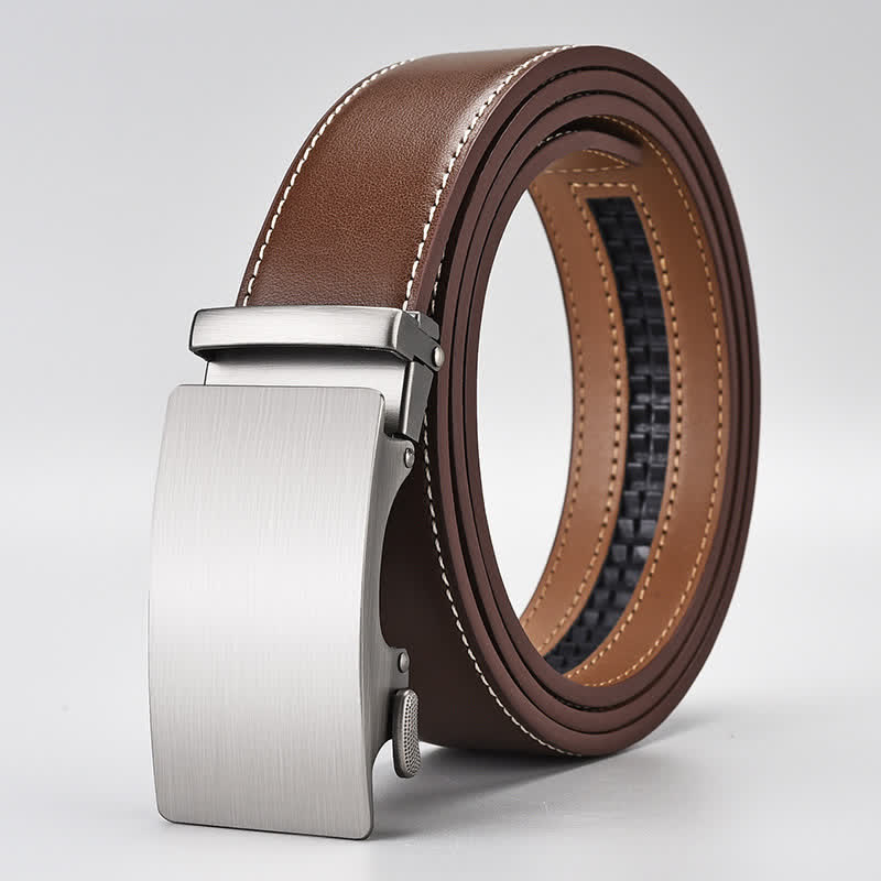 Cintura in pelle con fibbia automatica da uomo d'affari marrone semplice - Stile n. 1 - 46 - image 0