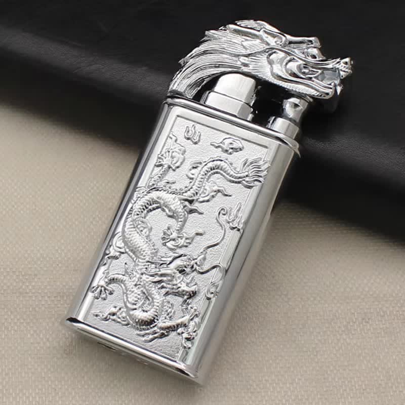 Accendino ricaricabile a butano Relief Dragon Magic a doppia fiamma - Argento - image 4