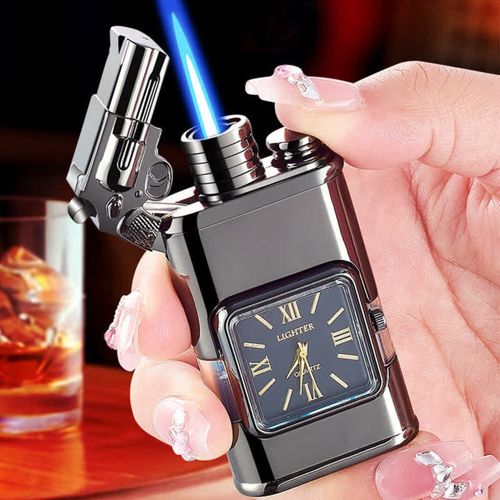 Accendino a butano a doppia fiamma ricaricabile Guns Design con orologio