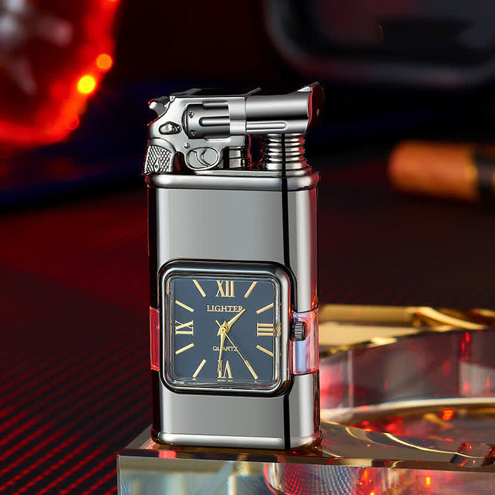 Accendino a butano a doppia fiamma ricaricabile Guns Design con orologio